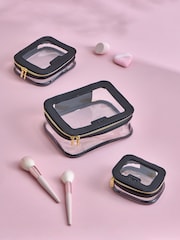 Set of 3 Black Faux Leather Makeup Bag - Image 1 of 5