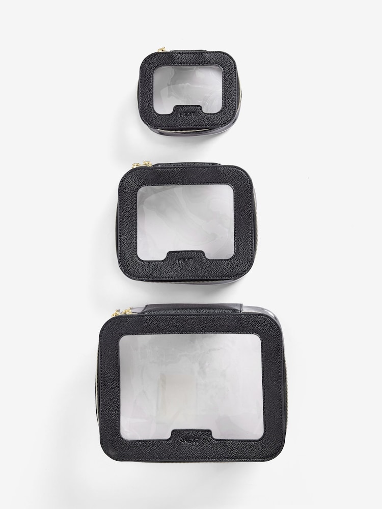 Set of 3 Black Faux Leather Makeup Bag - Image 5 of 5