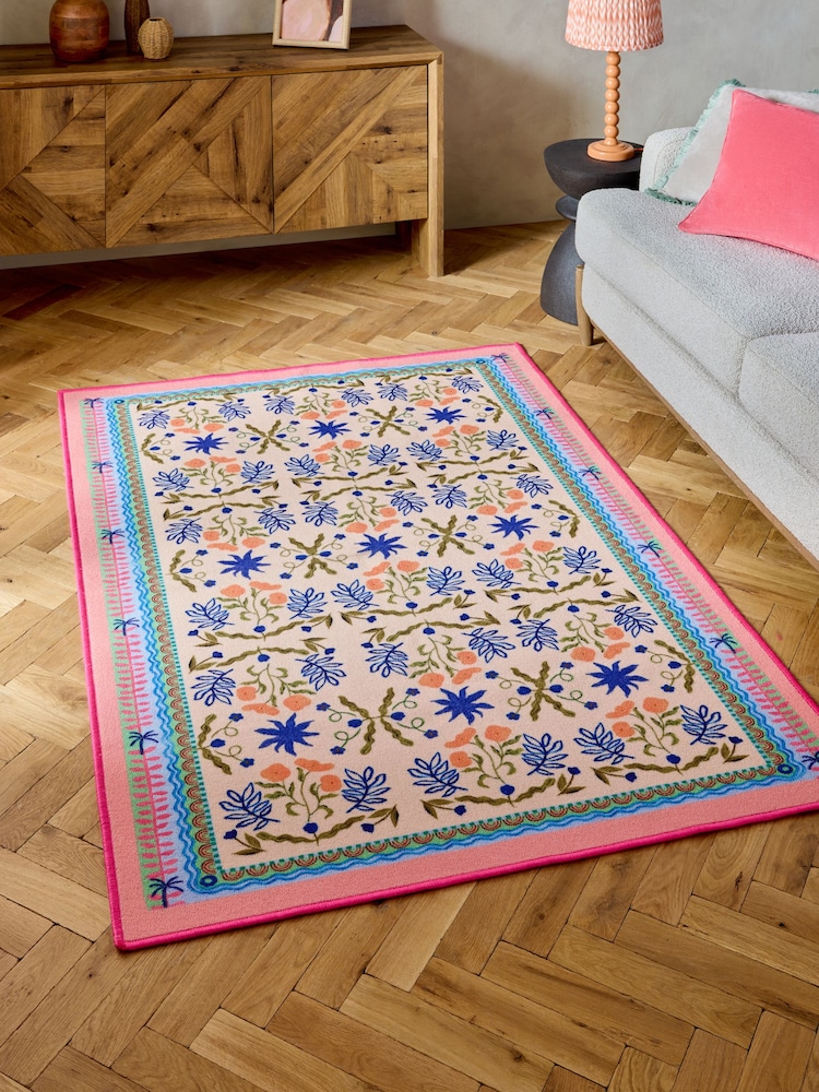 Multi Washable Bright Floral Rug - Image 1 of 5