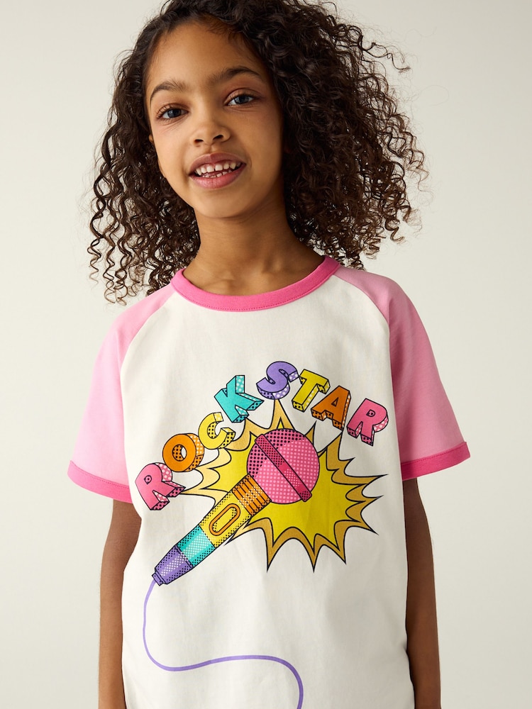 Little Bird by Jools Oliver Pink Rainbow Raglan Short Sleeve T-Shirt - Image 4 of 7