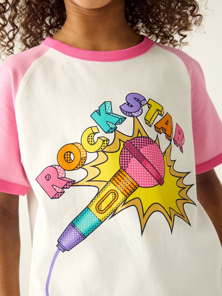 Little Bird by Jools Oliver Pink Rainbow Raglan Short Sleeve T-Shirt - Image 6 of 7
