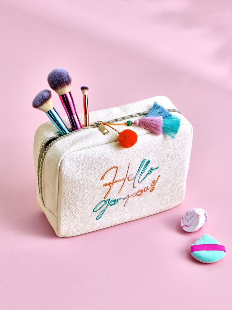 White Faux Leather Slogan Makeup Bag - Image 2 of 3