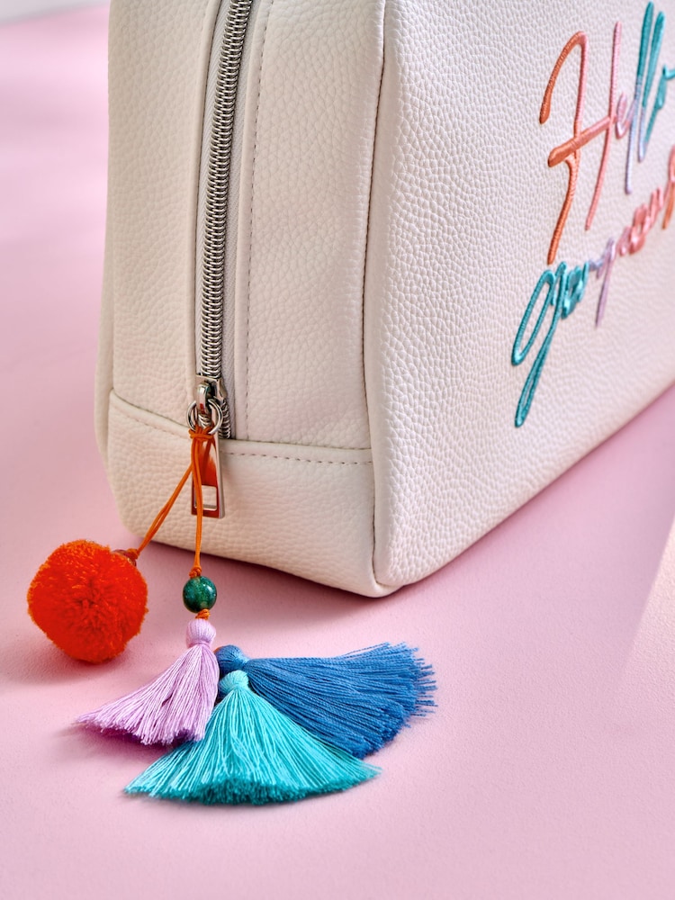 White Faux Leather Slogan Makeup Bag - Image 3 of 3