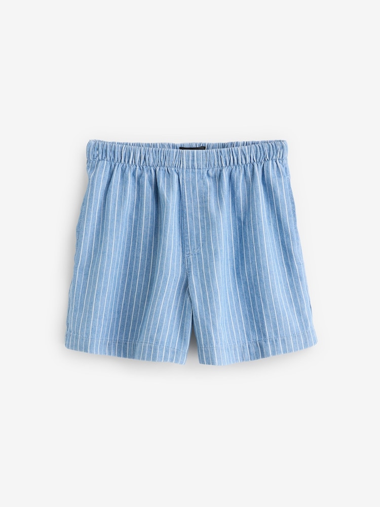 Blue Stripe 100% Cotton Pullon Lightweight Denim Shorts - Image 5 of 7