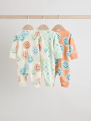 Orange 3 Pack Two Way Zip 100% Cotton Baby Sleepsuits (0mths-3yrs) - Image 5 of 12