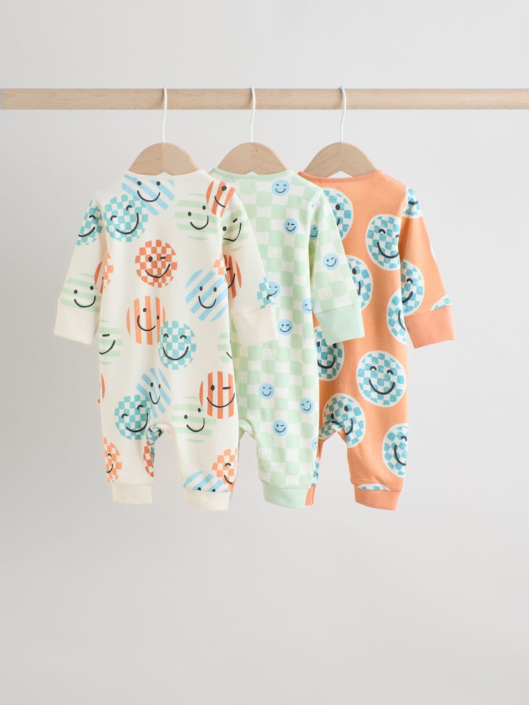 Orange 3 Pack Two Way Zip 100% Cotton Baby Sleepsuits (0mths-3yrs) - Image 5 of 12