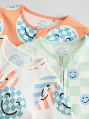 Orange 3 Pack Two Way Zip 100% Cotton Baby Sleepsuits (0mths-3yrs) - Image 8 of 12