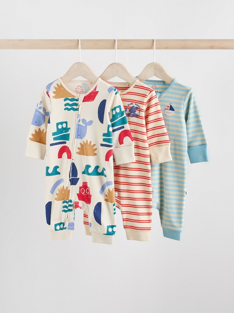 Rouge/Bleu - Combinaisons de nuit à fermeture éclair pour bébés 3 Pack (0mths-3yrs) - Image 1 de 12