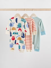 Rouge/Bleu - Combinaisons de nuit à fermeture éclair pour bébés 3 Pack (0mths-3yrs) - Image 2 de 12