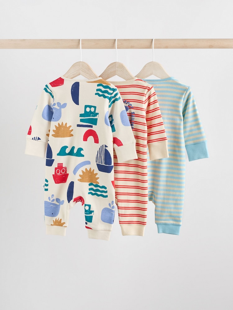 Rouge/Bleu - Combinaisons de nuit à fermeture éclair pour bébés 3 Pack (0mths-3yrs) - Image 2 de 12