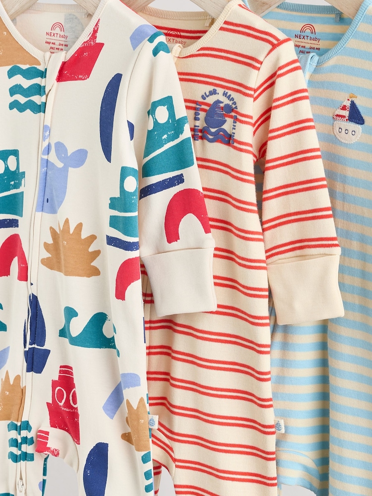 Red/Blue Two Way Zip Baby Sleepsuits 3 Pack (0mths-3yrs) - Image 7 of 12