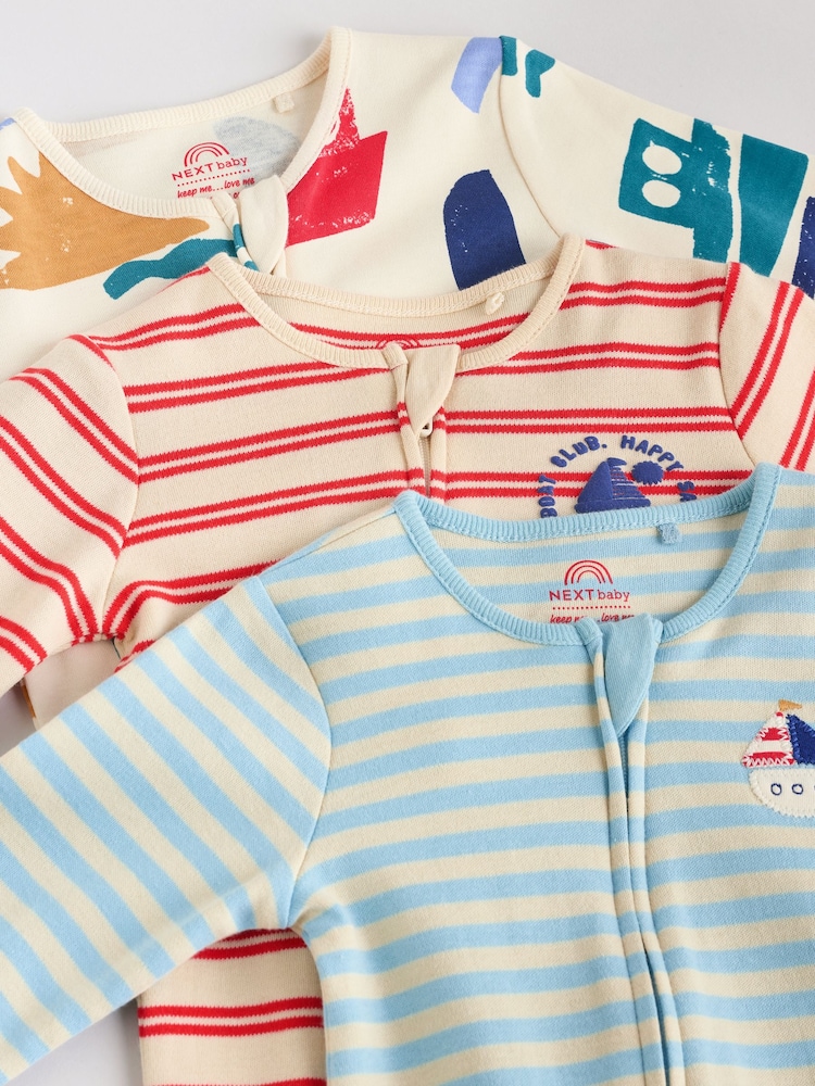 Red/Blue Two Way Zip Baby Sleepsuits 3 Pack (0mths-3yrs) - Image 8 of 12