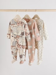 Brown/Cream Two Way Zip Baby Sleepsuits 3 Pack (0mths-2yrs) - Image 1 of 13