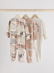 Brown/Cream Two Way Zip Baby Sleepsuits 3 Pack (0mths-2yrs) - Image 2 of 13