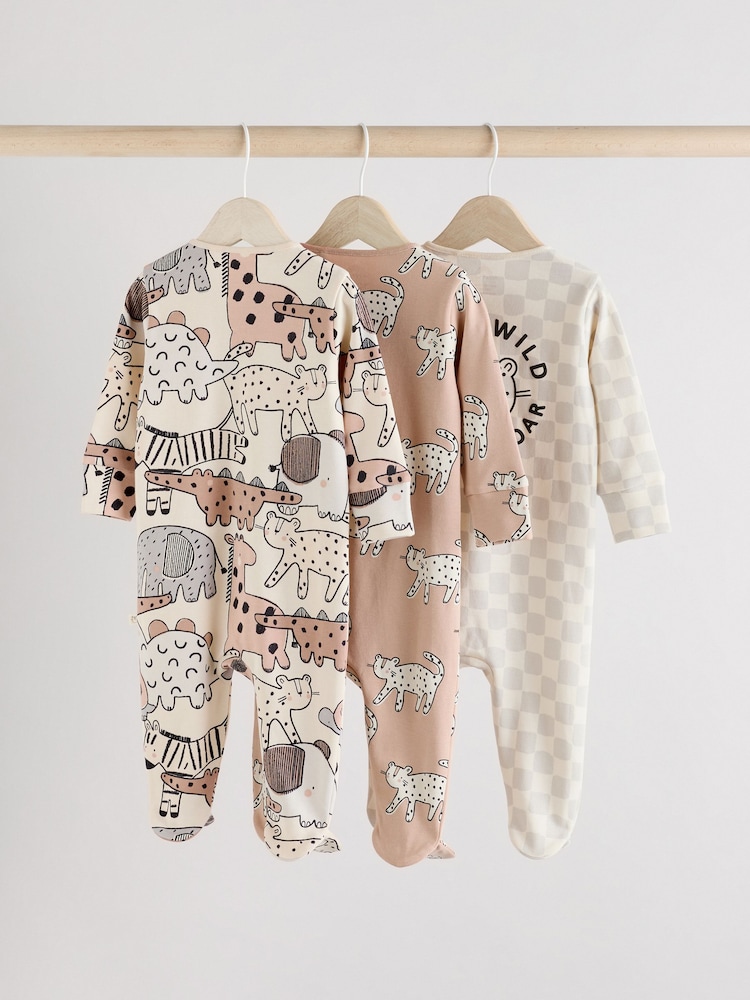 Brown/Cream Two Way Zip Baby Sleepsuits 3 Pack (0mths-2yrs) - Image 2 of 13