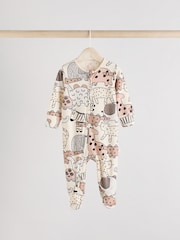 Brown/Cream Two Way Zip Baby Sleepsuits 3 Pack (0mths-2yrs) - Image 3 of 13