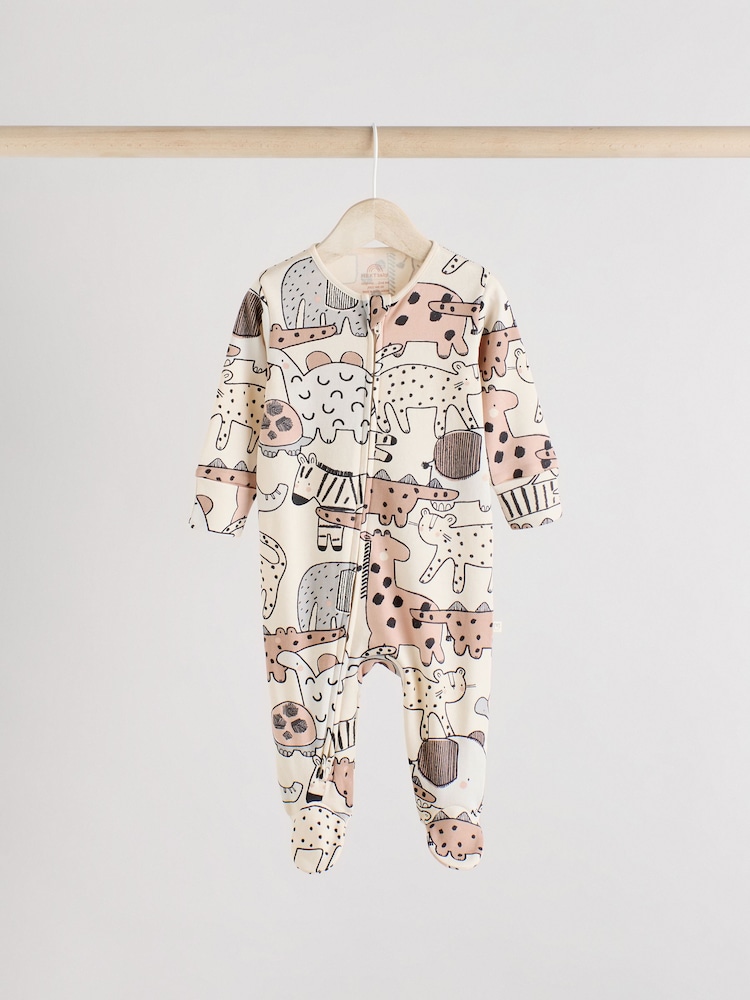 Brown/Cream Two Way Zip Baby Sleepsuits 3 Pack (0mths-2yrs) - Image 3 of 13