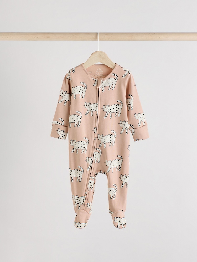 Brown/Cream Two Way Zip Baby Sleepsuits 3 Pack (0mths-2yrs) - Image 4 of 13