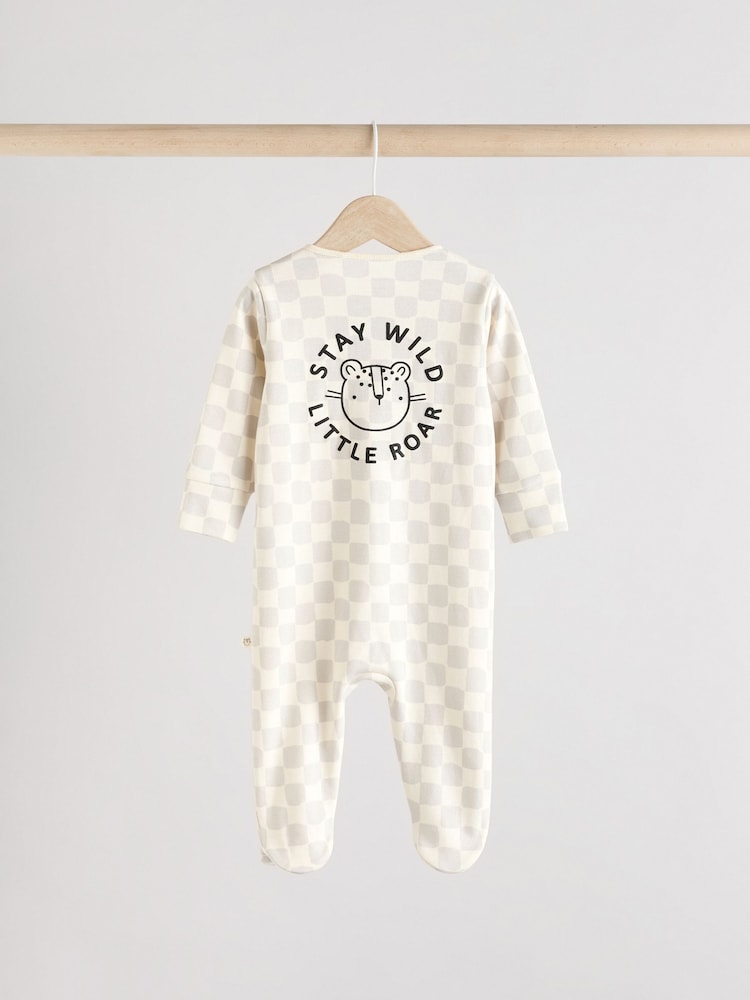Brown/Cream Two Way Zip Baby Sleepsuits 3 Pack (0mths-2yrs) - Image 5 of 13