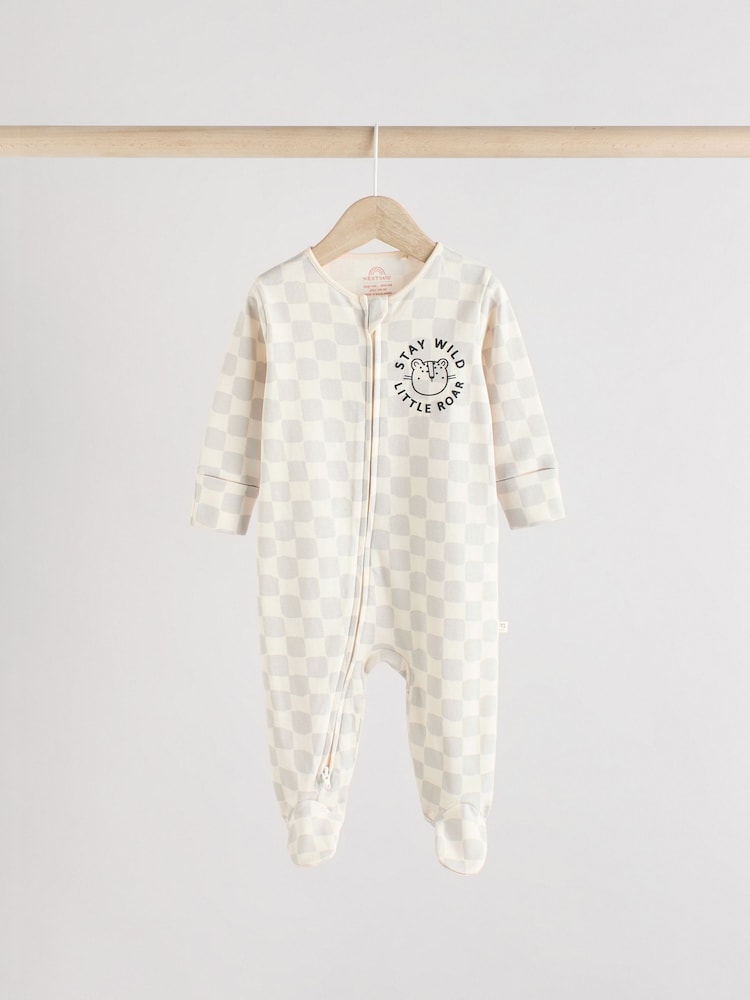 Brown/Cream Two Way Zip Baby Sleepsuits 3 Pack (0mths-2yrs) - Image 6 of 13