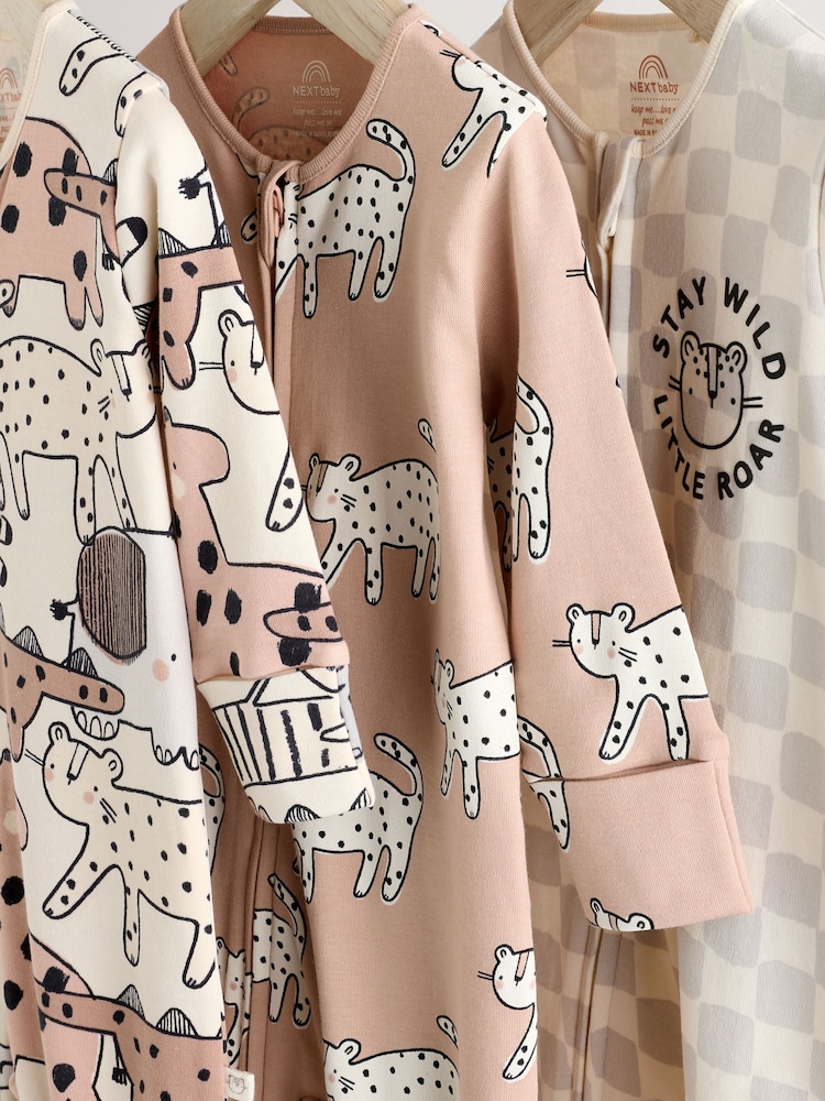 Brown/Cream Two Way Zip Baby Sleepsuits 3 Pack (0mths-2yrs) - Image 7 of 13