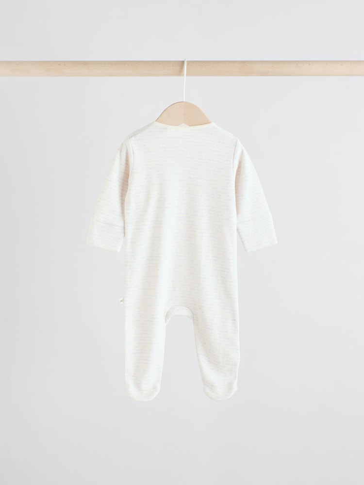 Grey 100% Cotton Two Way Zip Baby Sleepsuits 3 Pack (0-2yrs) - Image 8 of 10