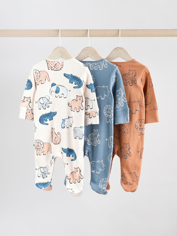 Brown/Blue Baby Sleepsuits 3 Pack (0mths-3yrs) - Image 5 of 12