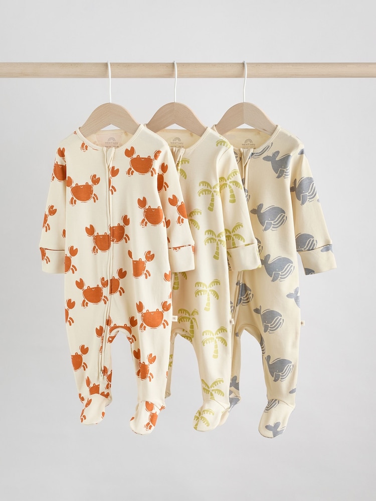 Multi Two Way Zip Baby Sleepsuits 3 Pack (0mths-2yrs) - Image 1 of 12