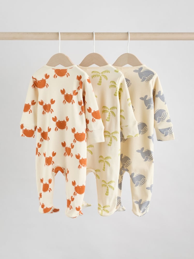 Multi Two Way Zip Baby Sleepsuits 3 Pack (0mths-2yrs) - Image 2 of 12