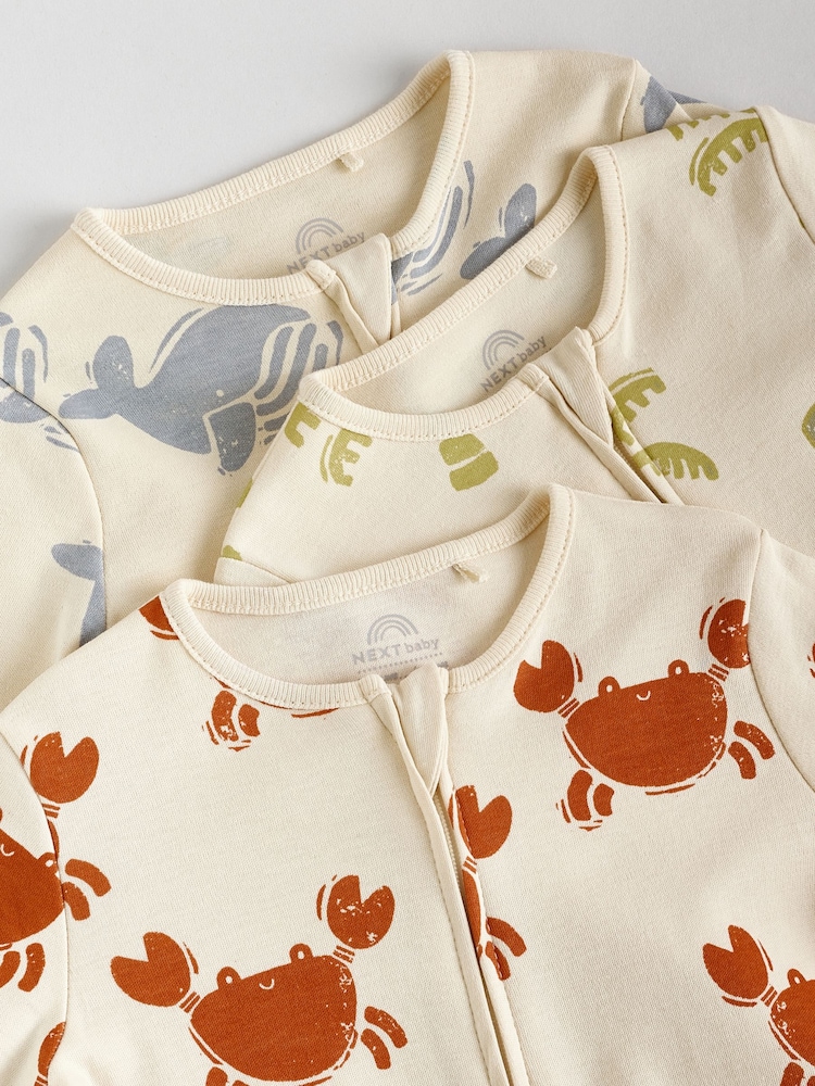Multi Baby Two Way Zip Sleepsuits 3 Pack (0-2yrs) - Image 8 of 12