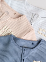 Blue 3 Pack Baby Slogan 100% Cotton Sleepsuits (0mths-2yrs) - Image 10 of 18