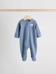 Blue 3 Pack Baby Slogan 100% Cotton Sleepsuits (0mths-2yrs) - Image 3 of 18