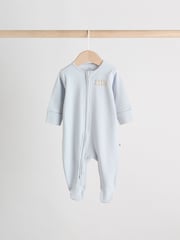 Blue 3 Pack Baby Slogan 100% Cotton Sleepsuits (0mths-2yrs) - Image 5 of 18