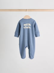 Blue 3 Pack Baby Slogan 100% Cotton Sleepsuits (0mths-2yrs) - Image 6 of 18