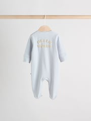 Blue 3 Pack Baby Slogan 100% Cotton Sleepsuits (0mths-2yrs) - Image 8 of 18