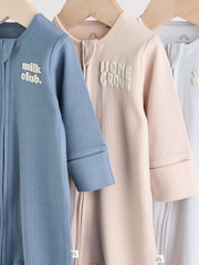 Blue 3 Pack Baby Slogan 100% Cotton Sleepsuits (0mths-2yrs) - Image 9 of 18