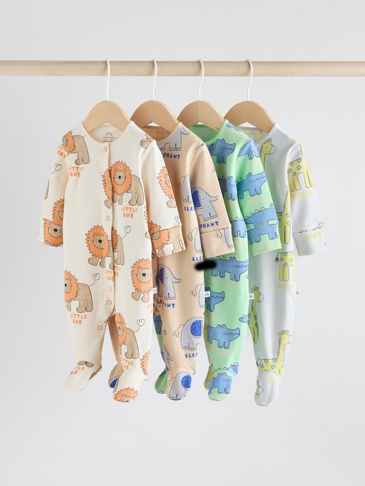 Multi 4 Pack Animal Baby 100% Cotton Sleepsuits (0mths-2yrs) - Image 1 of 13