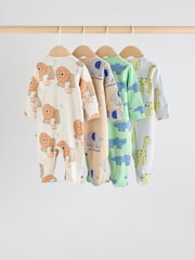 Multi 4 Pack Animal Baby 100% Cotton Sleepsuits (0mths-2yrs) - Image 2 of 13