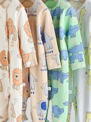 Multi 4 Pack Animal Baby 100% Cotton Sleepsuits (0mths-2yrs) - Image 8 of 13