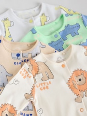 Multi 4 Pack Animal Baby 100% Cotton Sleepsuits (0mths-2yrs) - Image 9 of 13