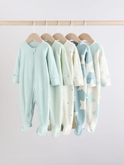 Sage Green 100% Cotton Two Way Zip Baby Sleepsuits 5 Pack (0mths-2yrs) - Image 1 of 1