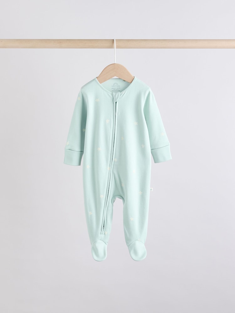 Sage Green 100% Cotton Two Way Zip Baby Sleepsuits 5 Pack (0mths-2yrs) - Image 2 of 15