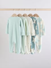 Sage Green 100% Cotton Two Way Zip Baby Sleepsuits 5 Pack (0mths-2yrs) - Image 7 of 15