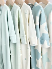 Sage Green 100% Cotton Two Way Zip Baby Sleepsuits 5 Pack (0mths-2yrs) - Image 9 of 15