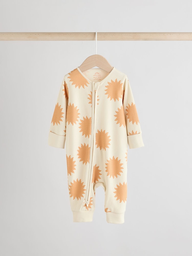 Navy/Camel Baby Two Way Zip Footless 100% Cotton Sleepsuits 3 Pack (0mths-3yrs) - Image 2 of 13