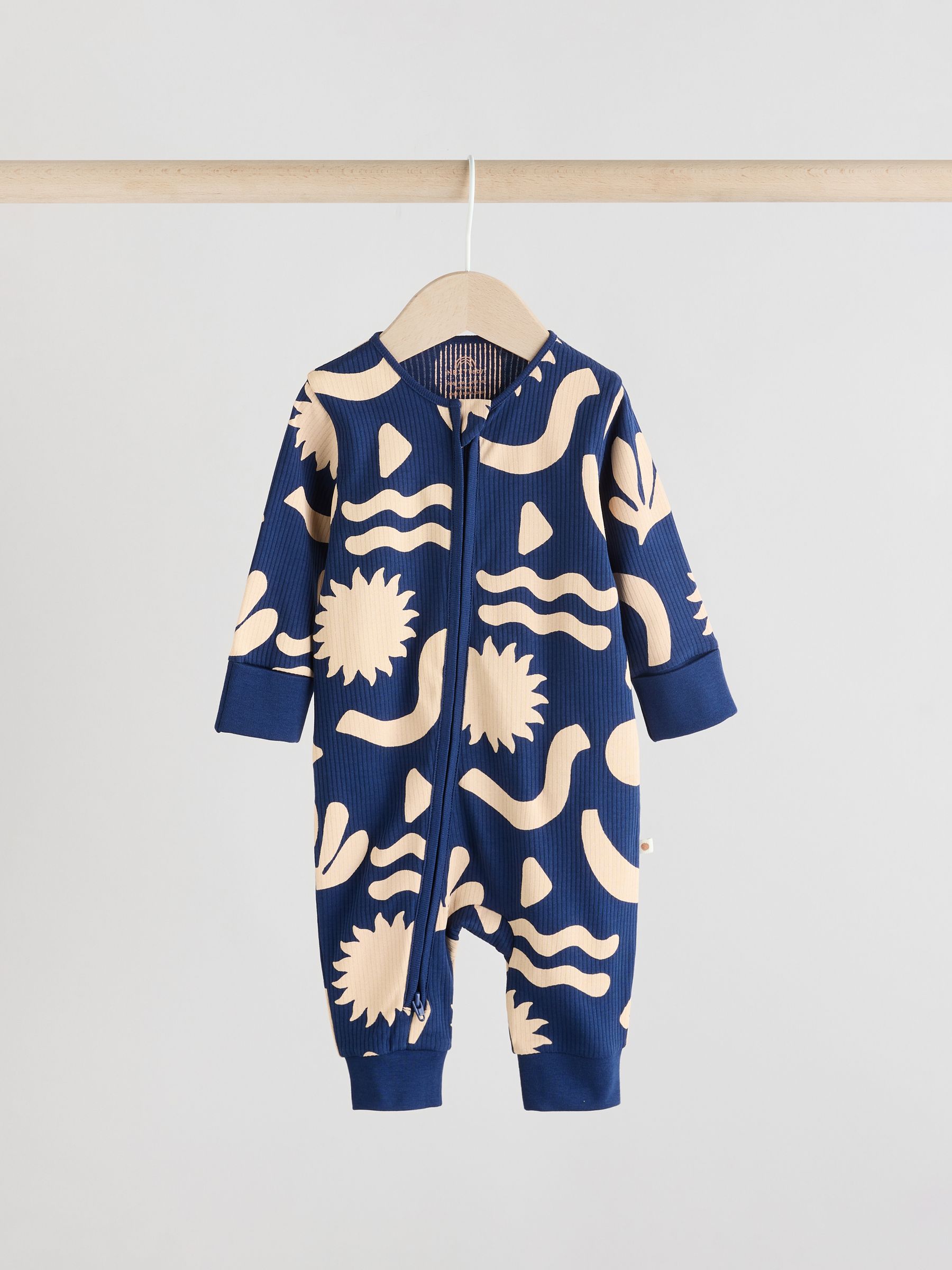 Buy Navy/Camel 3 pack Baby Two Way Zip Footless Cotton Sleepsuits