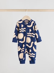 Navy/Camel Baby Two Way Zip Footless 100% Cotton Sleepsuits 3 Pack (0mths-3yrs) - Image 3 of 13