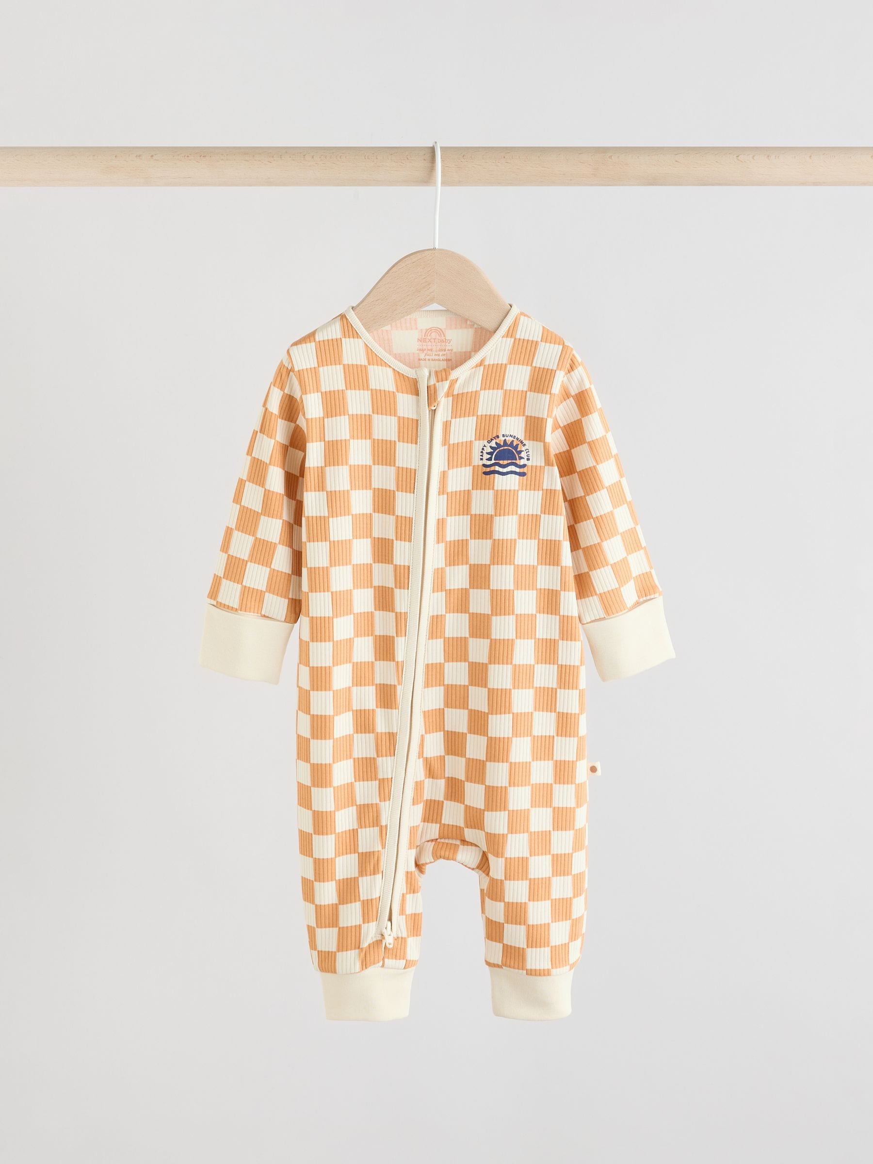 Buy Navy/Camel 3 pack Baby Two Way Zip Footless Cotton Sleepsuits