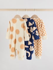 Navy/Camel Baby Two Way Zip Footless 100% Cotton Sleepsuits 3 Pack (0mths-3yrs) - Image 5 of 13