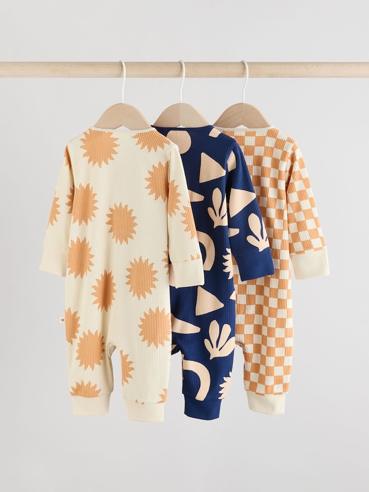Granatowy/camelowy - Baby Two Way Zip Footless 100% Cotton Sleepsuits 3 Pack (0mths-3yrs) - Image 5 of 13